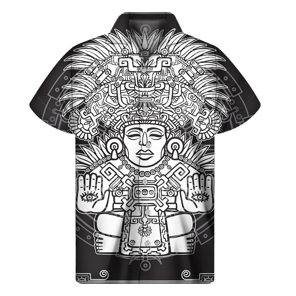 Blue and White Mayan Statue Hawaiian Shirt for Men - 1