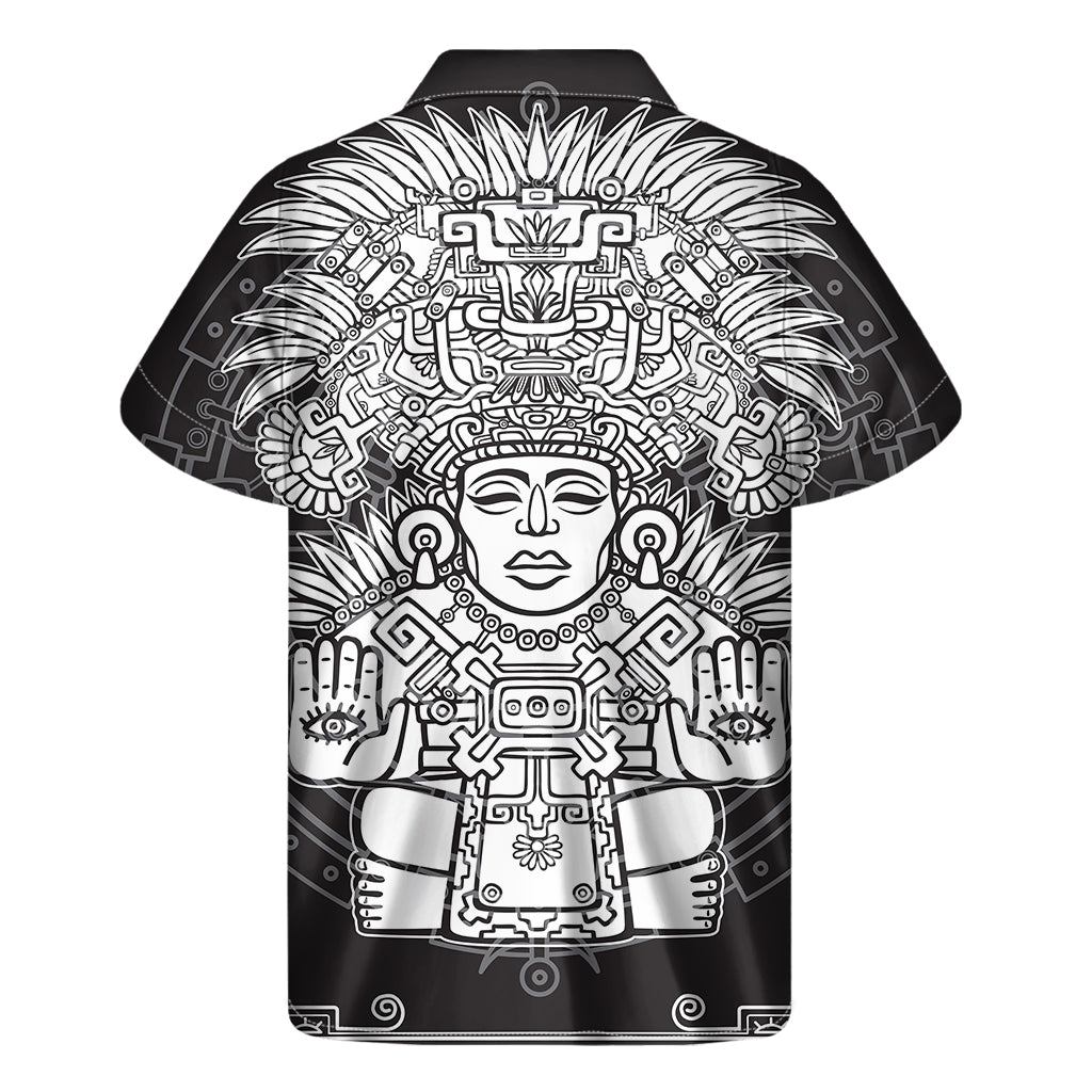 Blue and White Mayan Statue Hawaiian Shirt for Men - 2