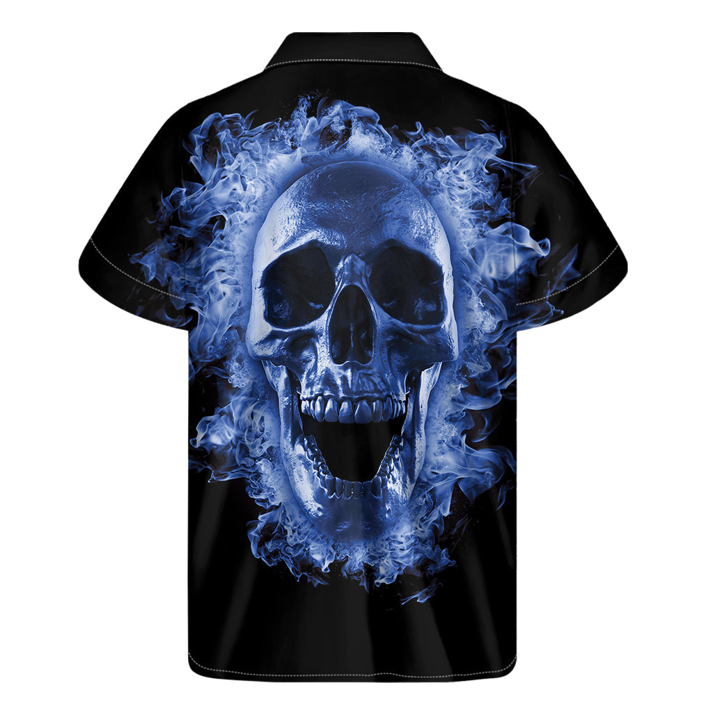 Blue Flaming Skull Hawaiian Short Sleeve Shirt - 2