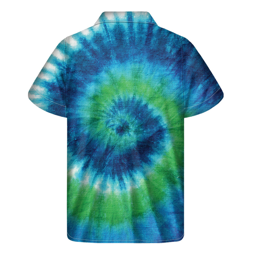 Blue, Green, and White Tie-Dye Hawaiian Aloha Shirt - 2