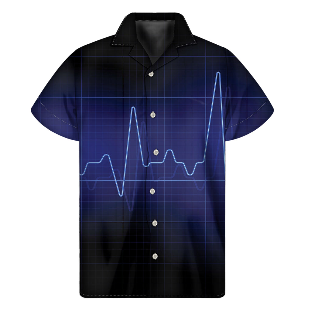 Blue Heartbeat Hawaiian Style Short Sleeve Shirt - 1