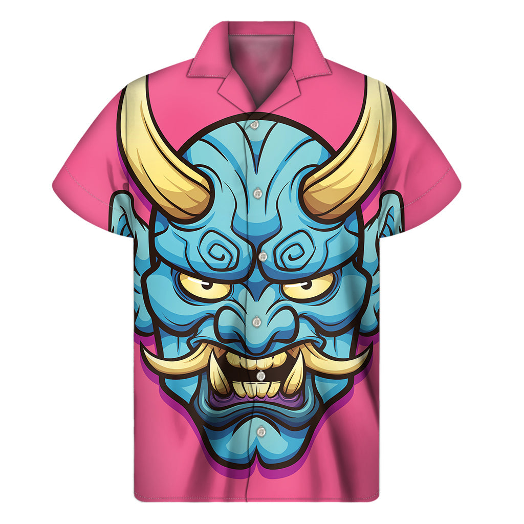 Blue Hawaiian Demon Print Short Sleeve Shirt - 1