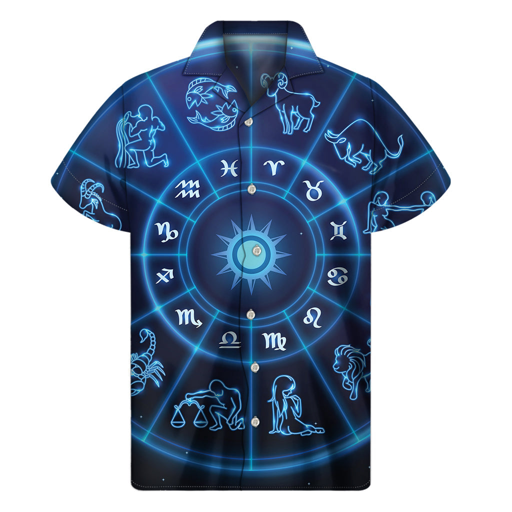 Island Vibes: Hawaiian Zodiac Circle Print Short Sleeve Shirt - 1