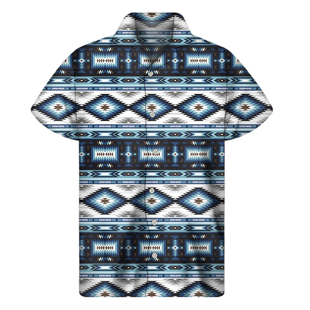 Big Island Breeze: Men's Hawaiian Blue Navajo Print Short Sleeve Shirt - 1