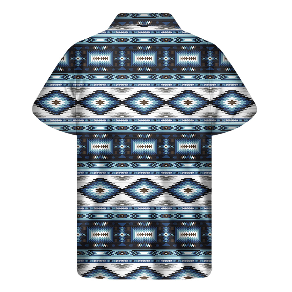 Big Island Breeze: Men's Hawaiian Blue Navajo Print Short Sleeve Shirt - 1