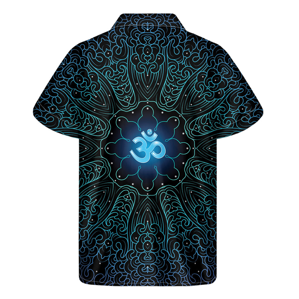 Blue Om Mandala Print Hawaiian Style Short Sleeve Shirt - 2