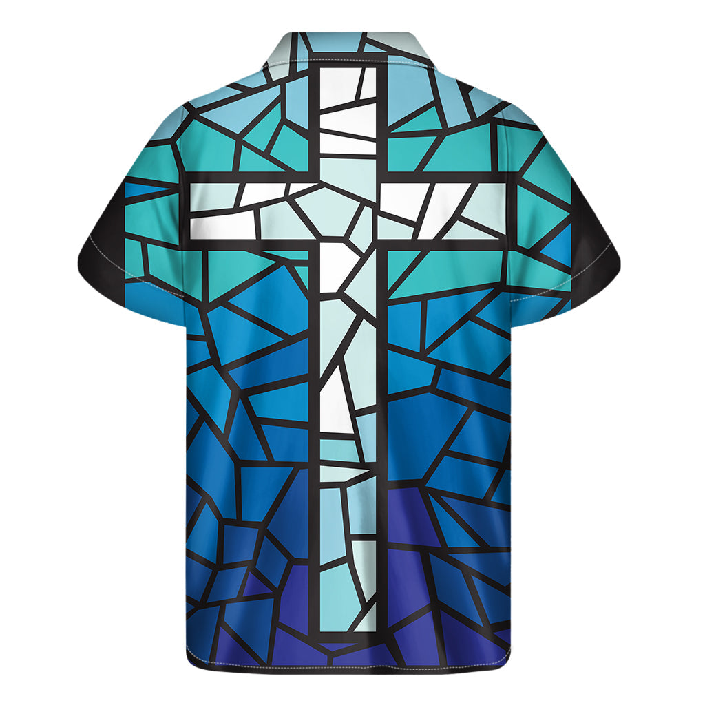 Blue Stained Glass Cross Hawaiian Shirt - 2