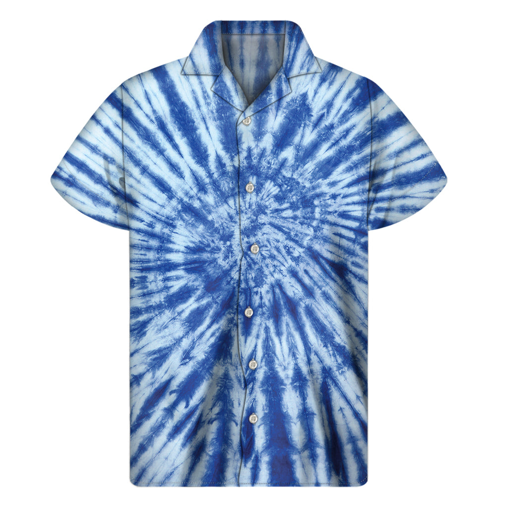 Blue Tie-Dye Print Hawaiian Short Sleeve Shirt for Men - 1