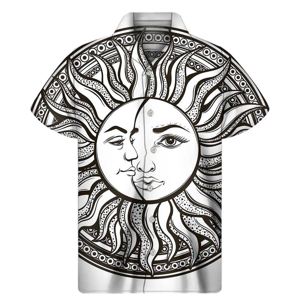 Bohemian Celestial Sun and Moon Print Hawaiian Short Sleeve Shirt - 1