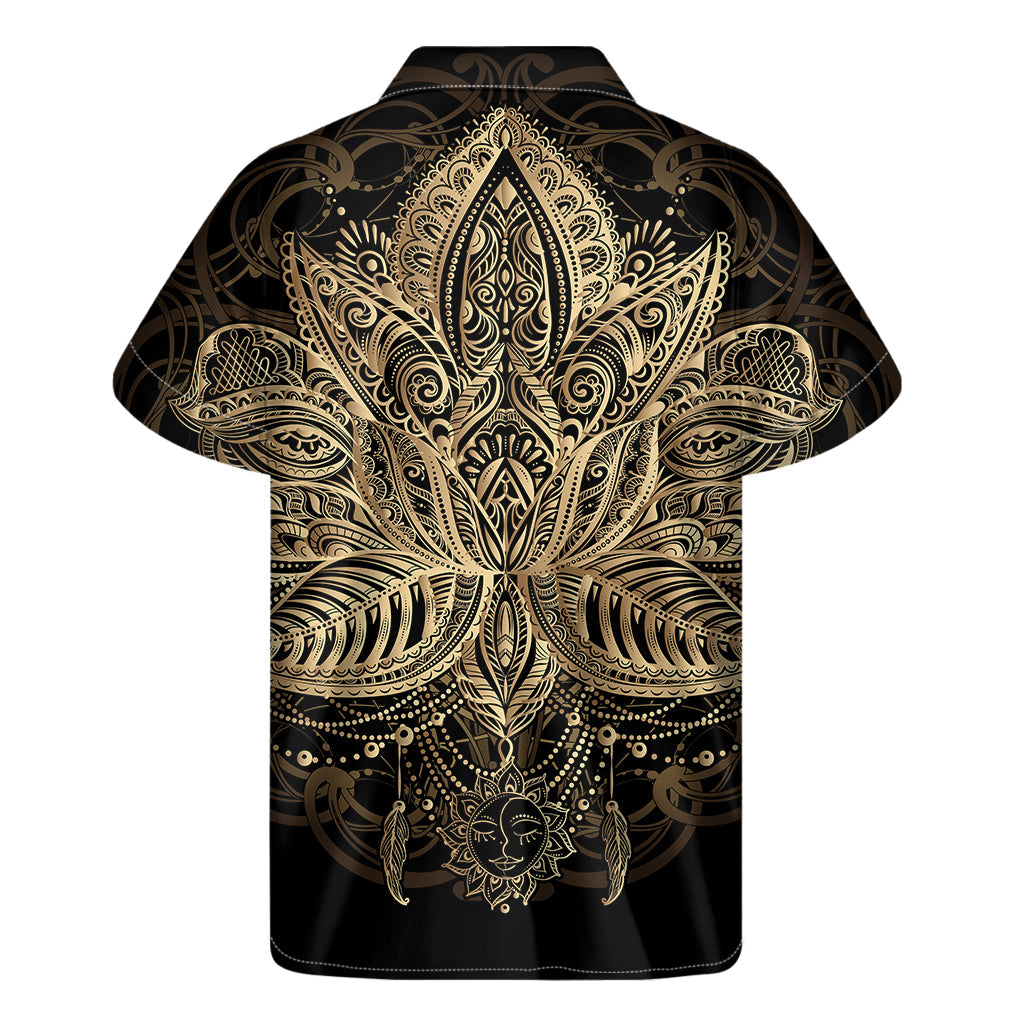 Island Vibes: Men&#39;s Hawaiian Lotus Print Short Sleeve Shirt - 2