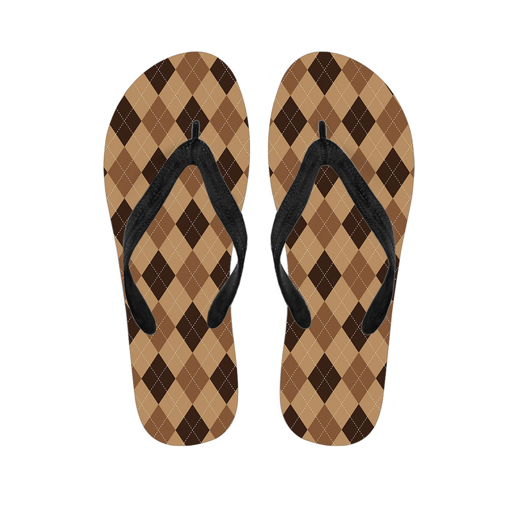 Barefoot in Paradise: Brown Argyle Pattern Hawaiian Flip Flops - 1