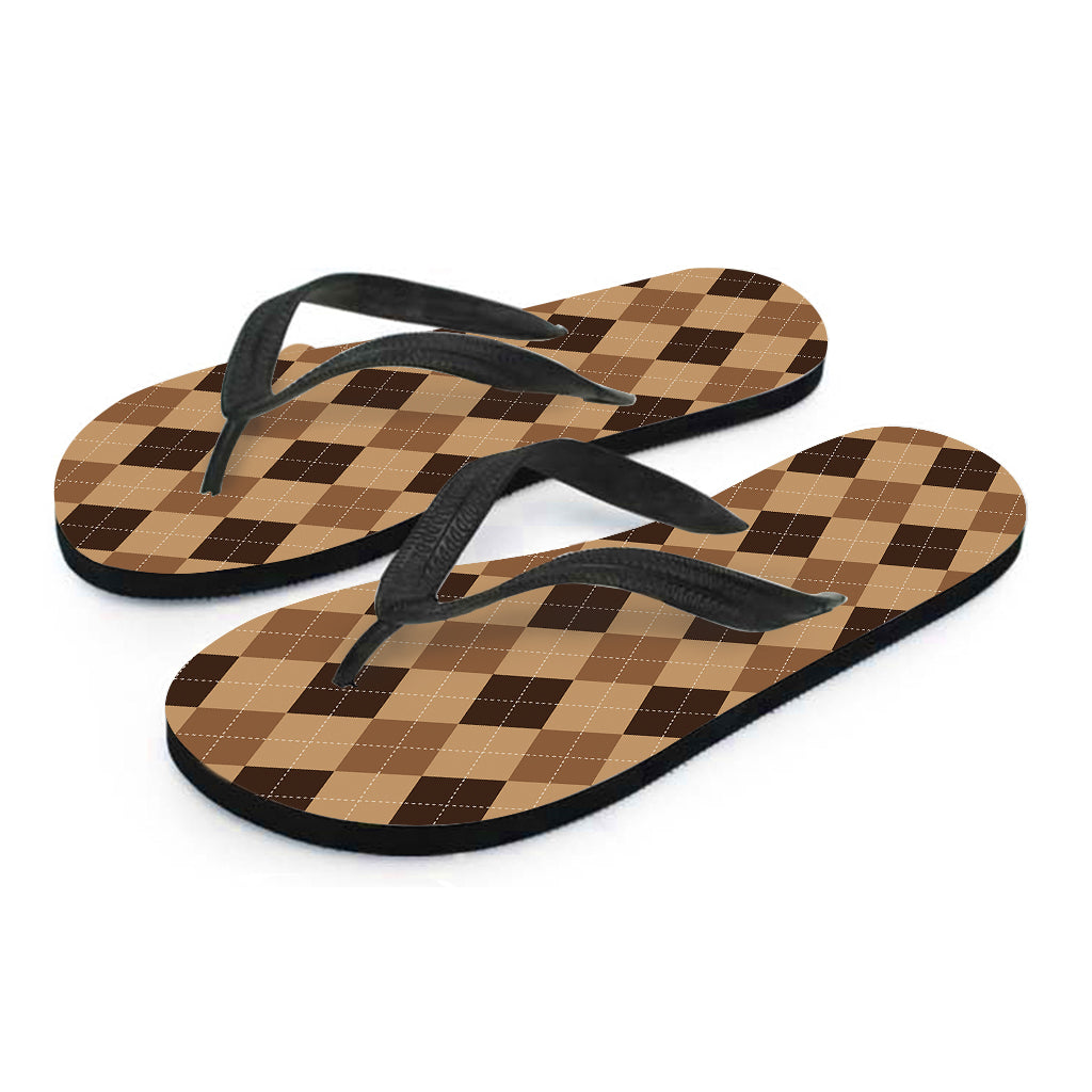 Barefoot in Paradise: Brown Argyle Pattern Hawaiian Flip Flops - 2