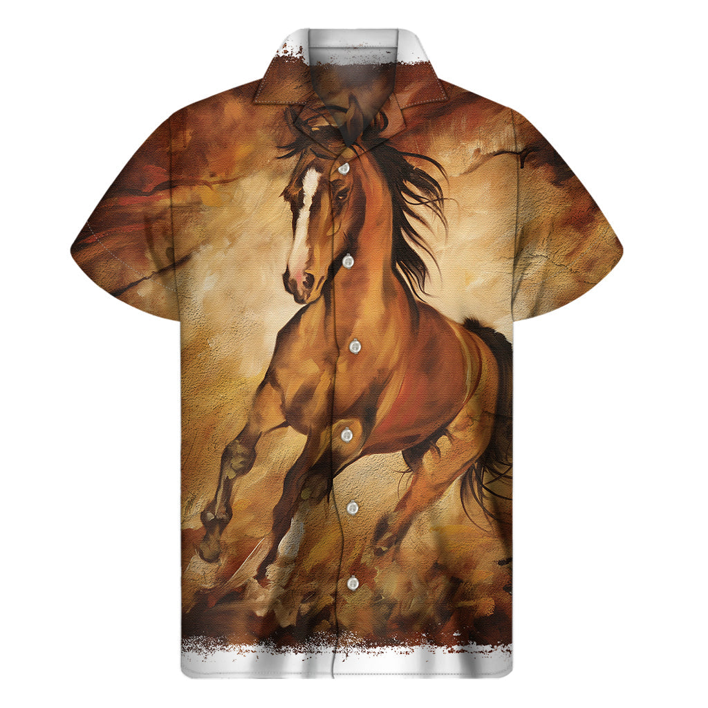 Brown Horse Painting Print Hawaiian Short Sleeve Shirt - 1