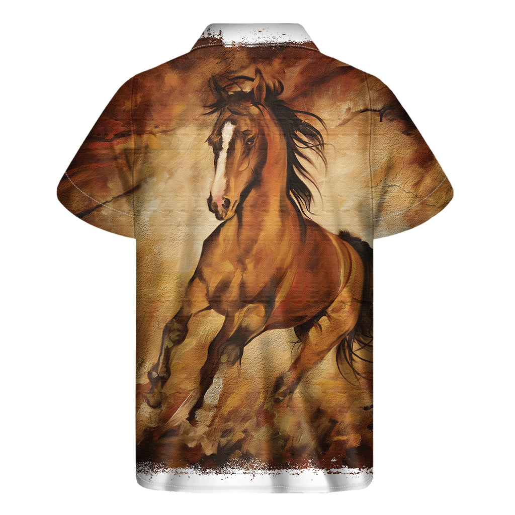 Brown Horse Painting Print Hawaiian Short Sleeve Shirt - 2