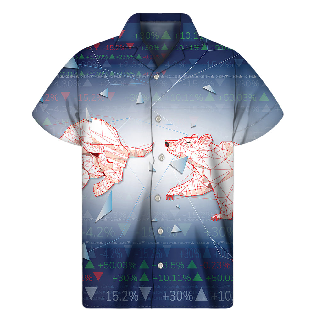 Hawaiian Bull and Bear Stock Market Print Short Sleeve Shirt - 1