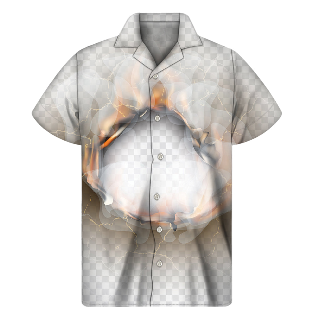 Tropical Vibes: Men&#39;s Hawaiian Burning Hole Print Short Sleeve Shirt - 1