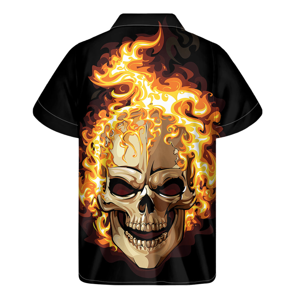 Tropical Vibes: Hawaiian Burning Skull Print Short Sleeve Shirt - 1