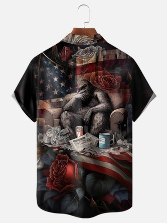 American Flag Bigfoot Pocket Hawaiian Shirt - Moisture-wicking and Breathable