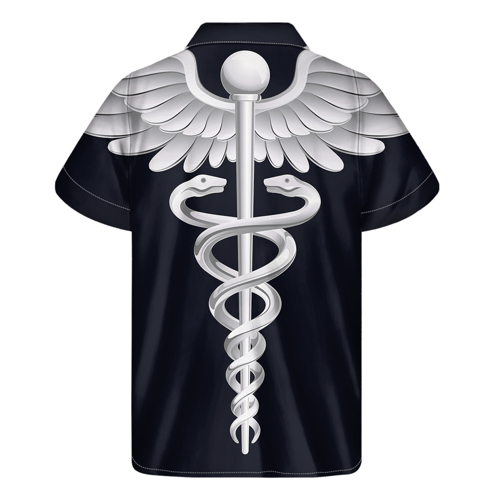 Island Vibes: Hawaiian Style Short Sleeve Shirt with Caduceus Symbol of Medicine Print - 2