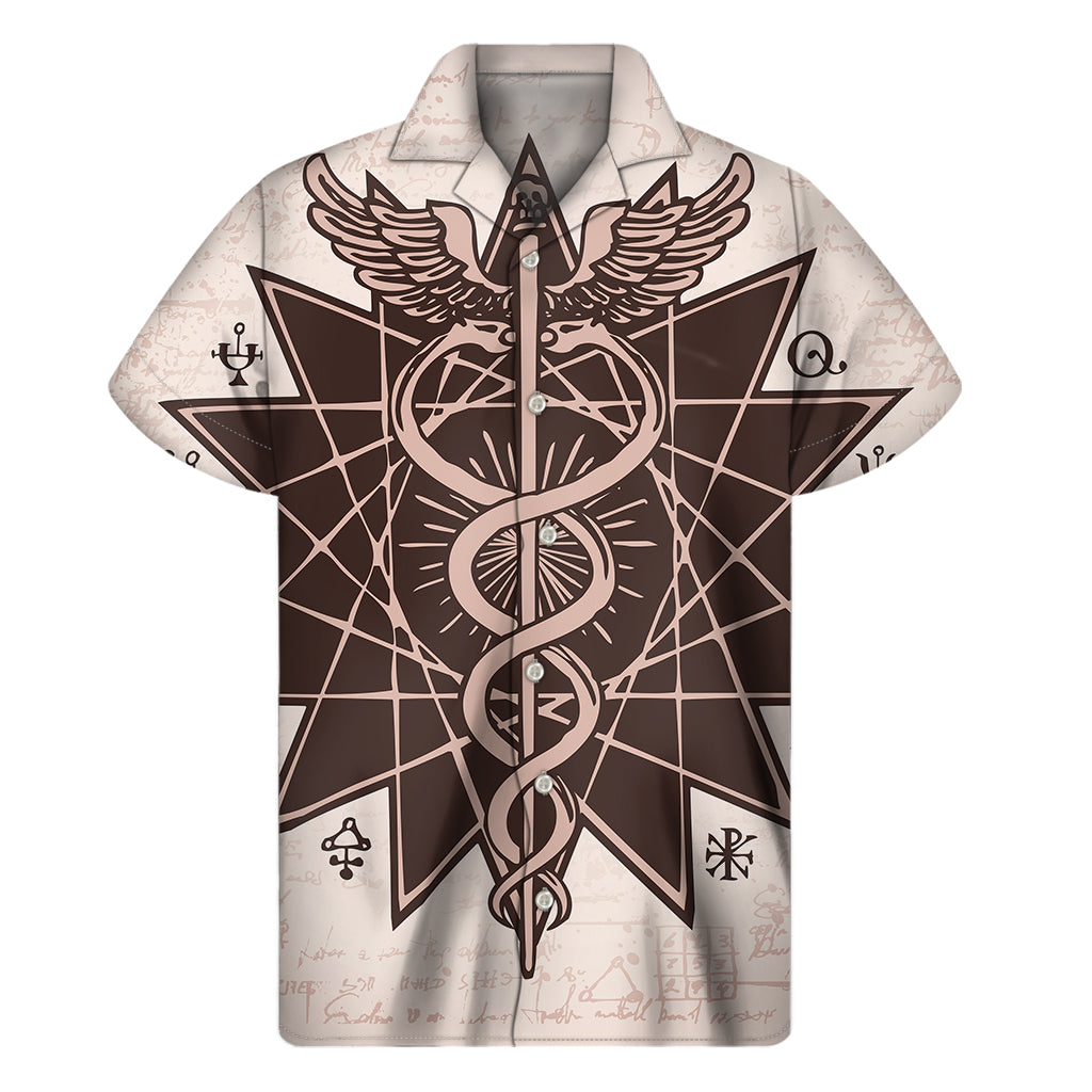 Hawaiian Style: Caduceus Symbol Print Short Sleeve Shirt - 1