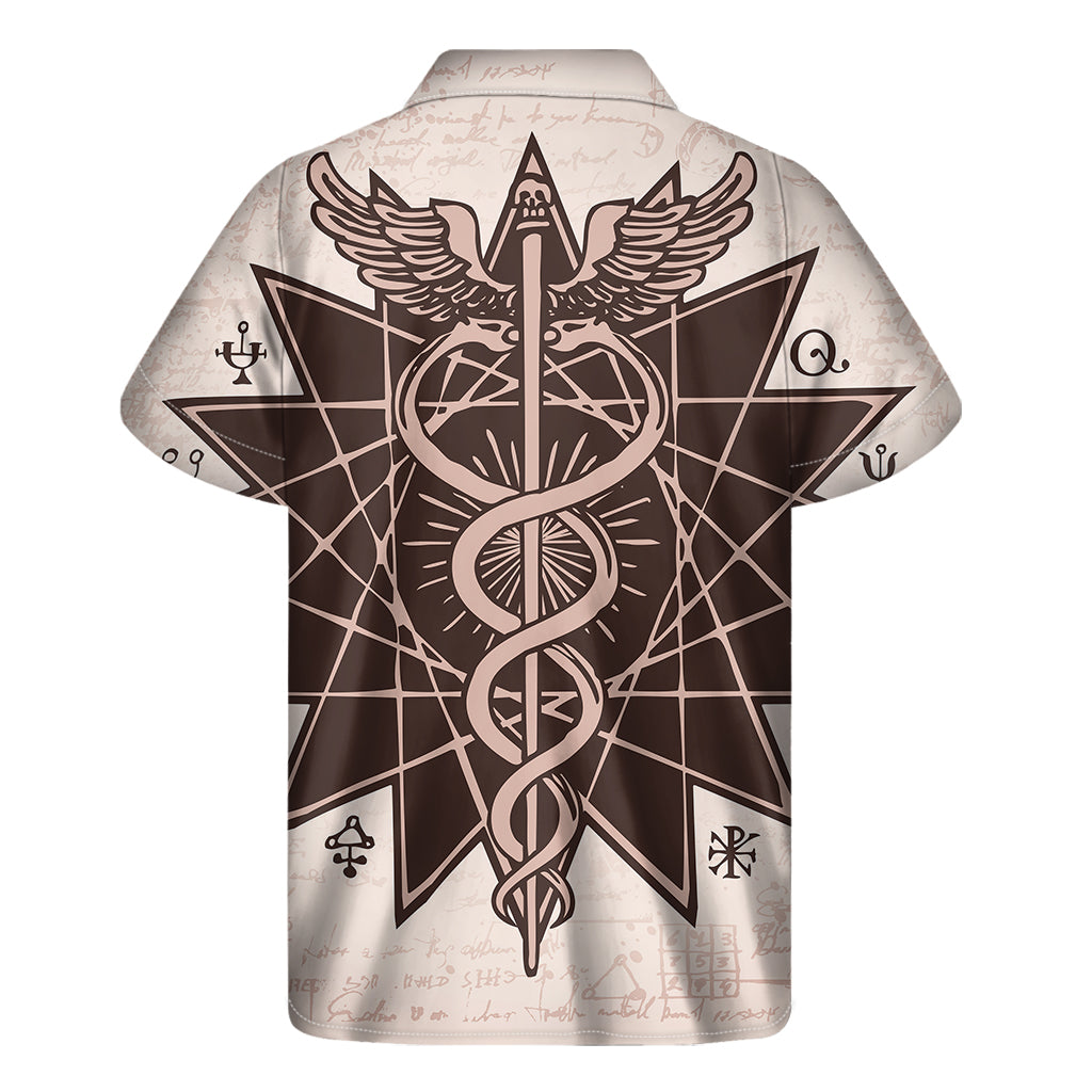 Hawaiian Style: Caduceus Symbol Print Short Sleeve Shirt - 2