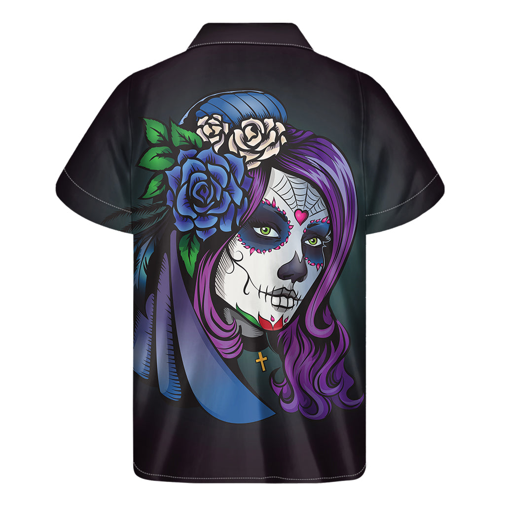 Hawaiian Calavera Girl Dia de los Muertos Print Short Sleeve Shirt - 2