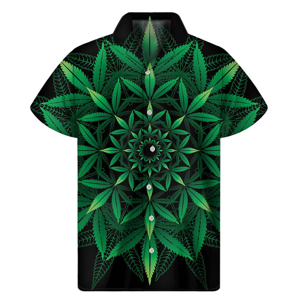 Tropical Bliss: Hawaiian Cannabis Leaf Mandala Short Sleeve Shirt - 1