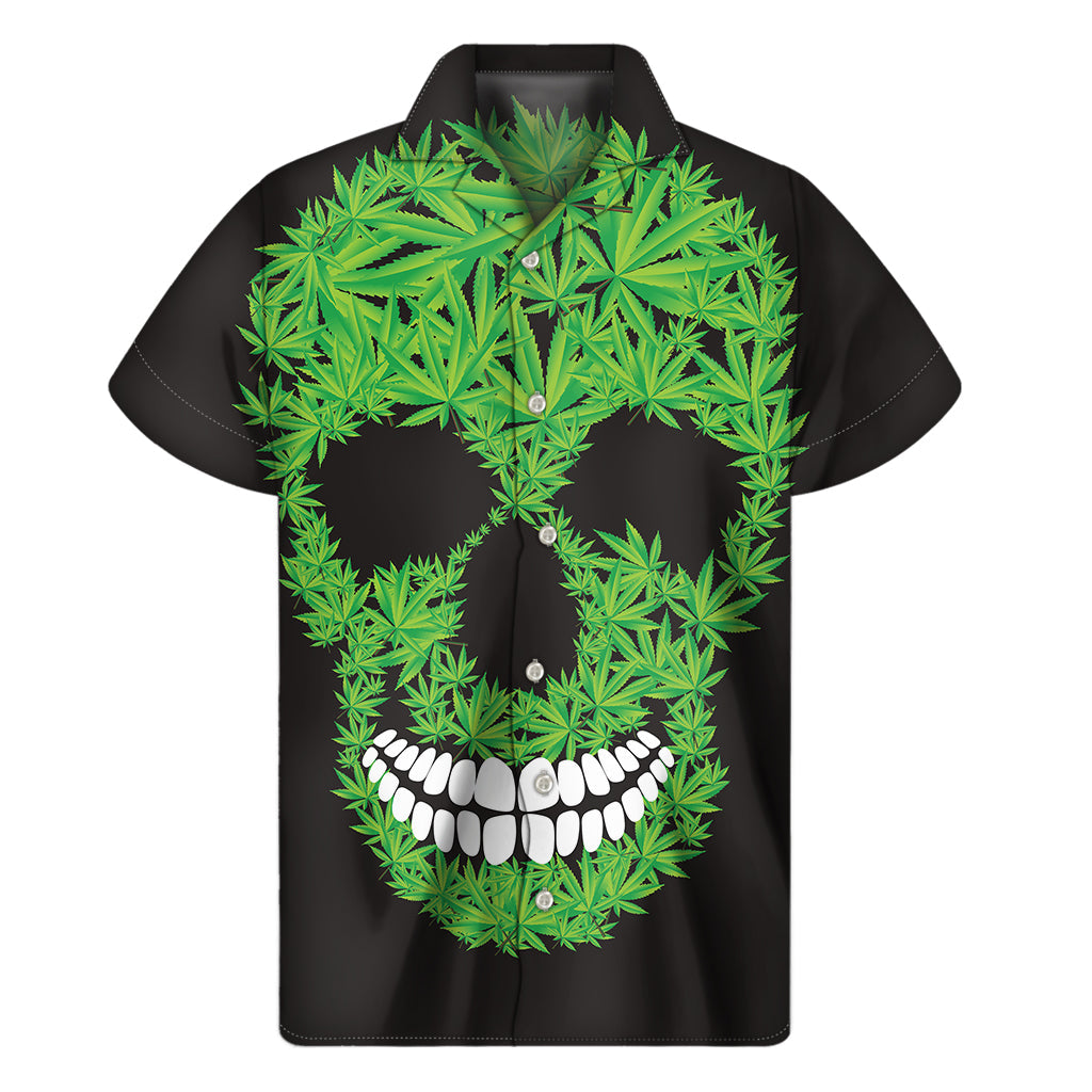 Tropical Cannabis Skull Print Hawaiian Short Sleeve Shirt - 1