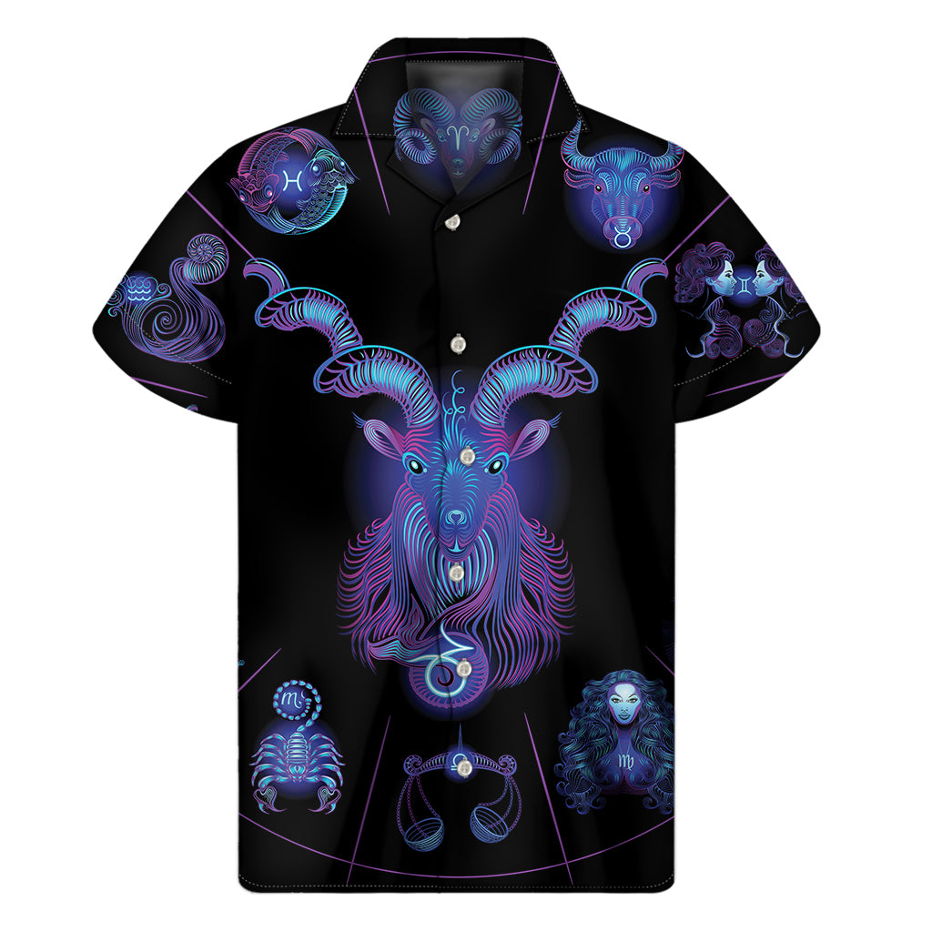 Capricorn Hawaiian Vibes: Men&#39;s Astrological Sign Print Short Sleeve Shirt - 1