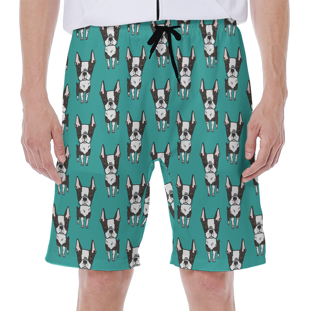 Beachin&#39; in Paradise: Hawaiian Men&#39;s Beach Shorts with Cartoon Boston Terrier Pattern - 1