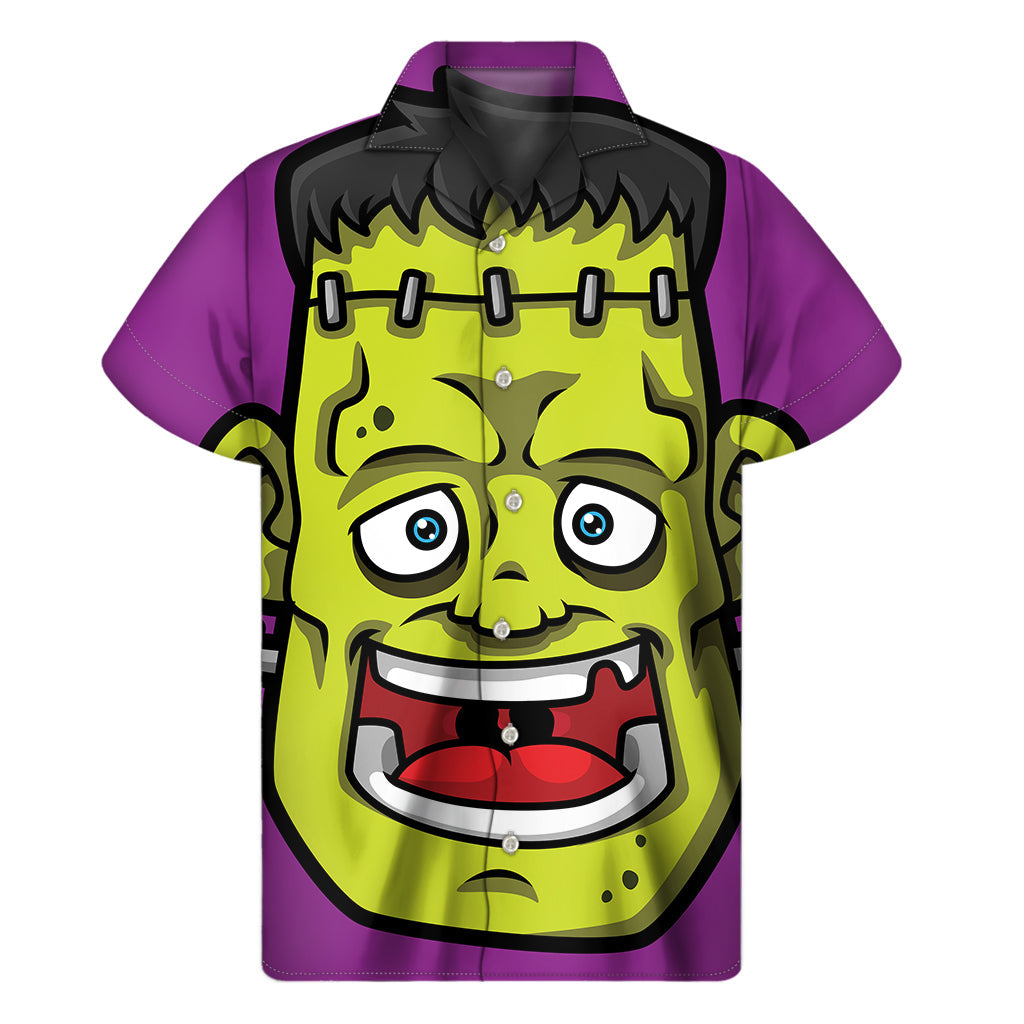 Hawaiian Vibes: Cartoon Frankenstein Print Short Sleeve Shirt - 1