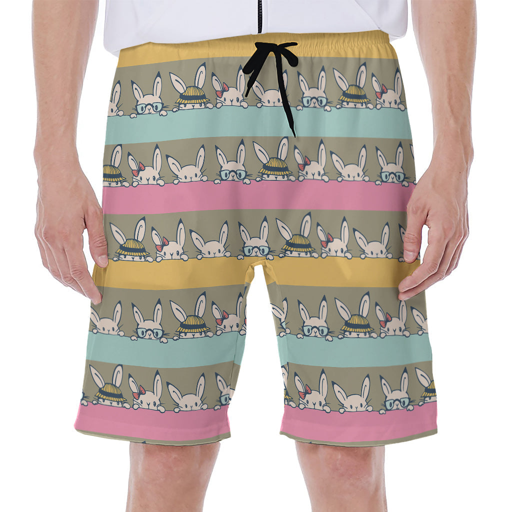 - Tropical Vibes: Hawaiian Men&#39;s Beach Shorts with Cartoon Rabbit Pattern - 1