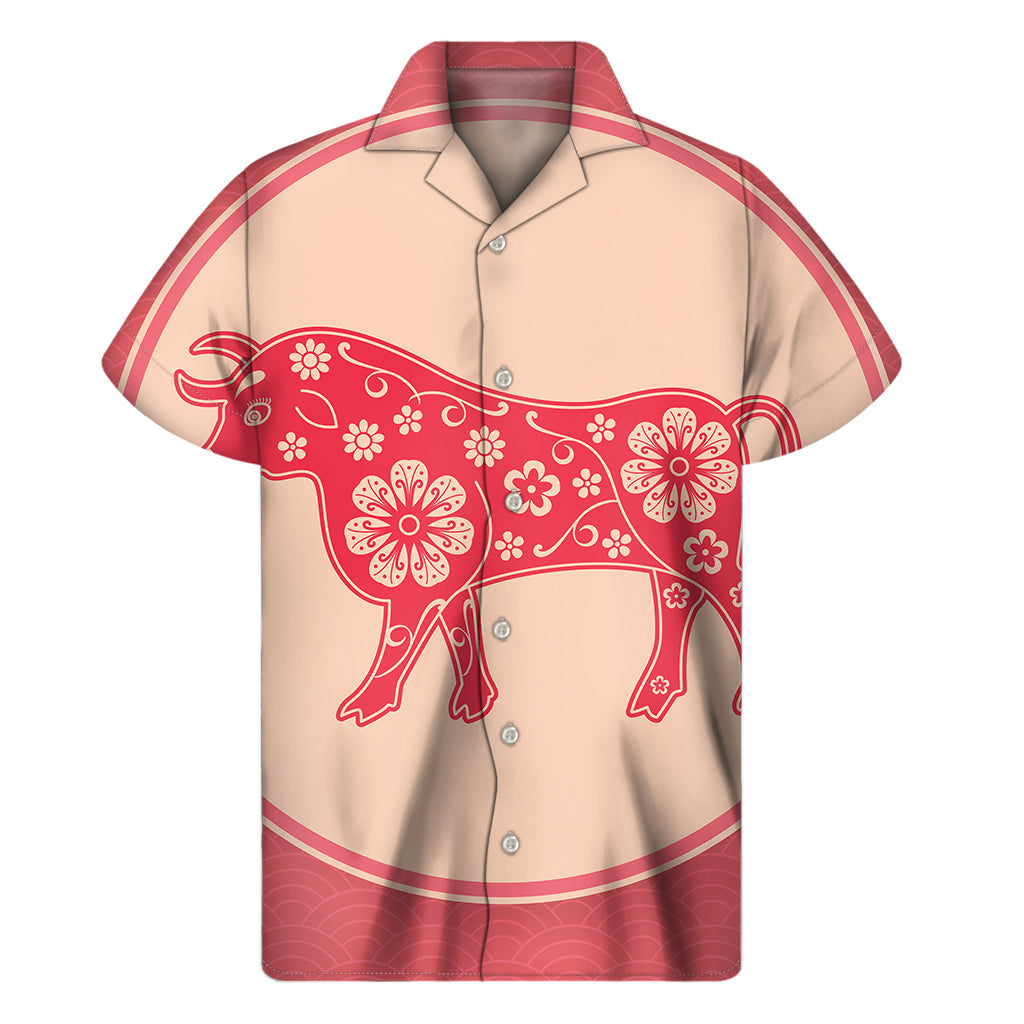 Hawaiian Floral Ox Zodiac Print Short Sleeve Shirt - 1