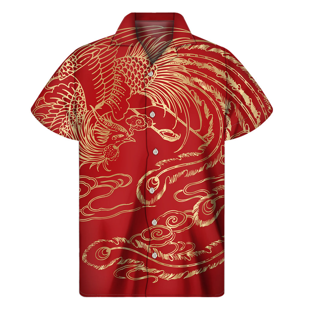 Island Paradise: Men&#39;s Hawaiian Short Sleeve Shirt with Chinese Phoenix Print - 1