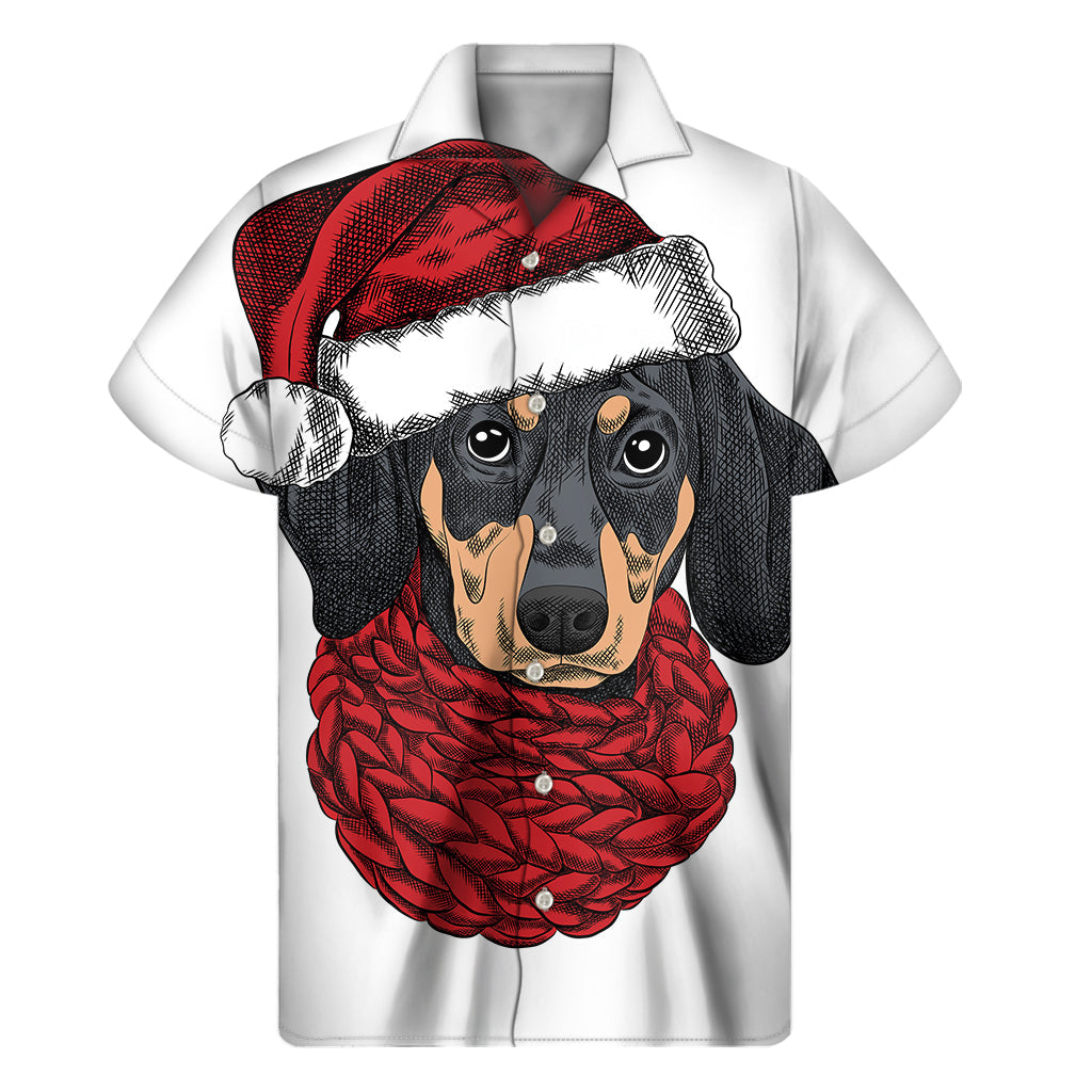 Holiday Hawaiian Santa Dachshund Print Short Sleeve Shirt - 1