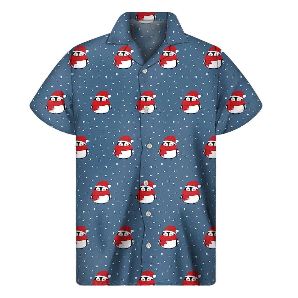 Island Christmas Vibes: Hawaiian Short Sleeve Shirt with Snowy Penguin Pattern - 1