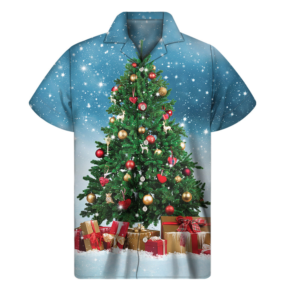 Island-Ready Christmas Tree and Snow Print Hawaiian Shirt - 1