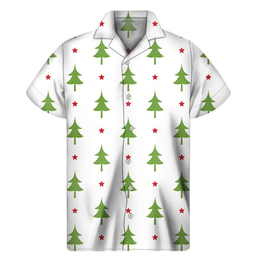 Island Christmas: Hawaiian Short Sleeve Shirt with Christmas Tree and Star Pattern - 1