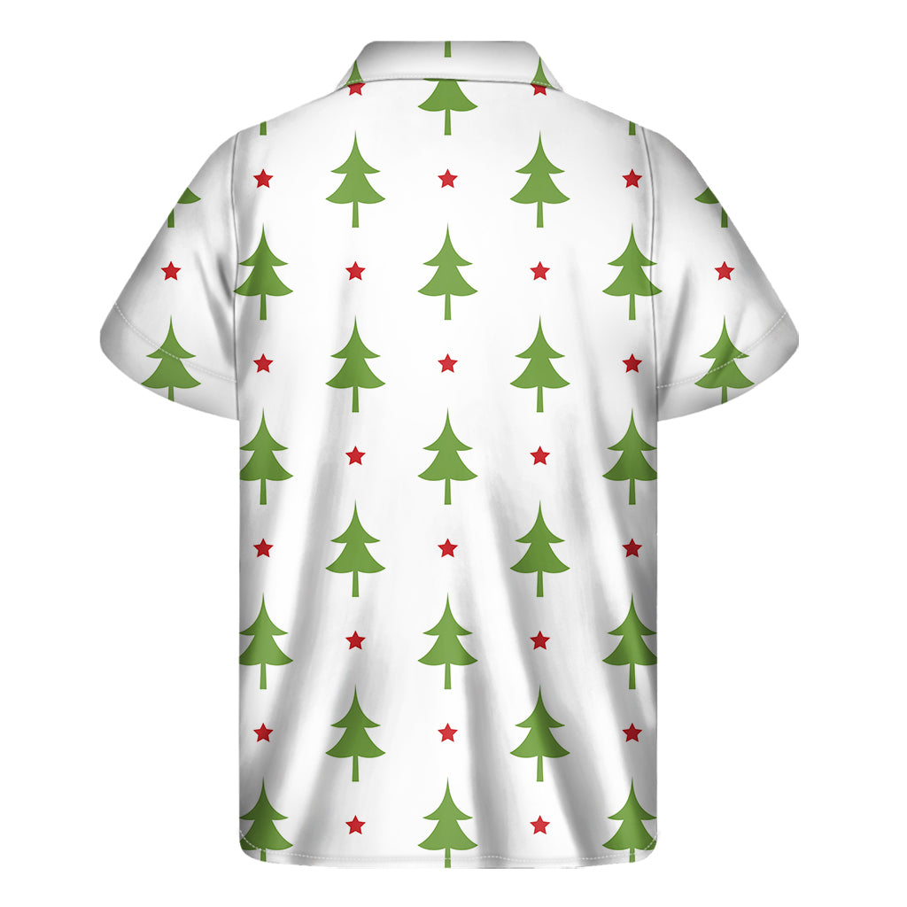 Island Christmas: Hawaiian Short Sleeve Shirt with Christmas Tree and Star Pattern - 2