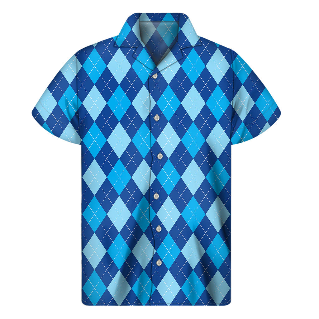 Island Vibes: Classic Blue Argyle Hawaiian Short Sleeve Shirt - 1