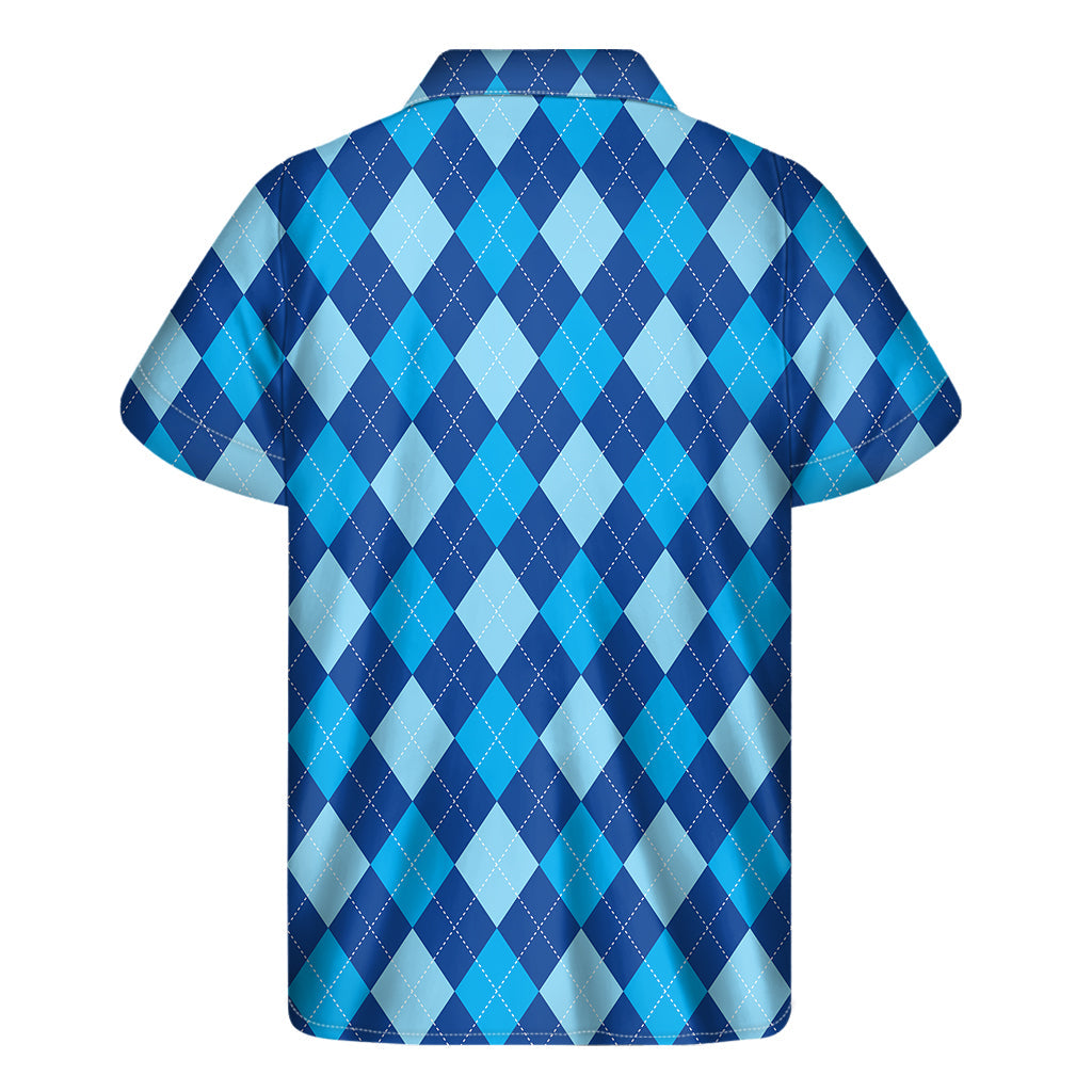 Island Vibes: Classic Blue Argyle Hawaiian Short Sleeve Shirt - 2