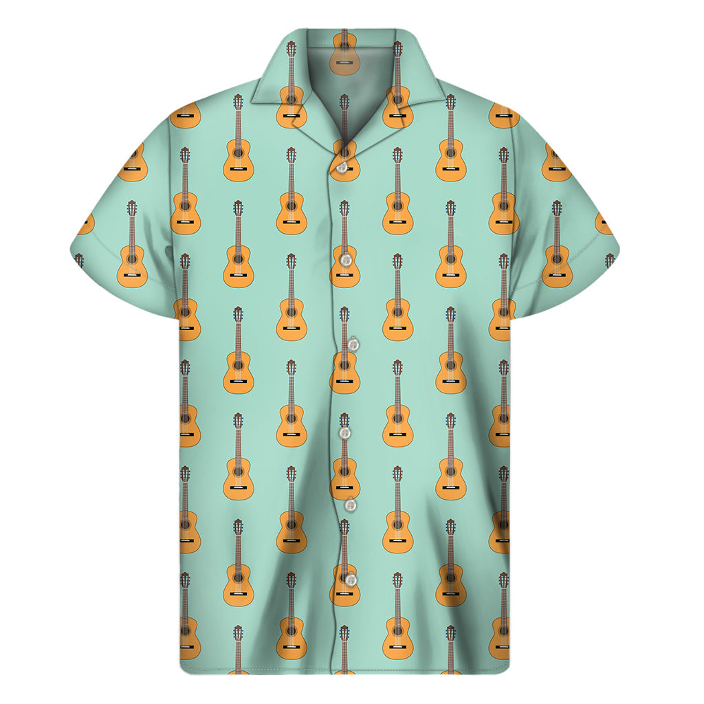 Island Melodies: Men&#39;s Hawaiian Short Sleeve Shirt with Classical Guitar Pattern - 1