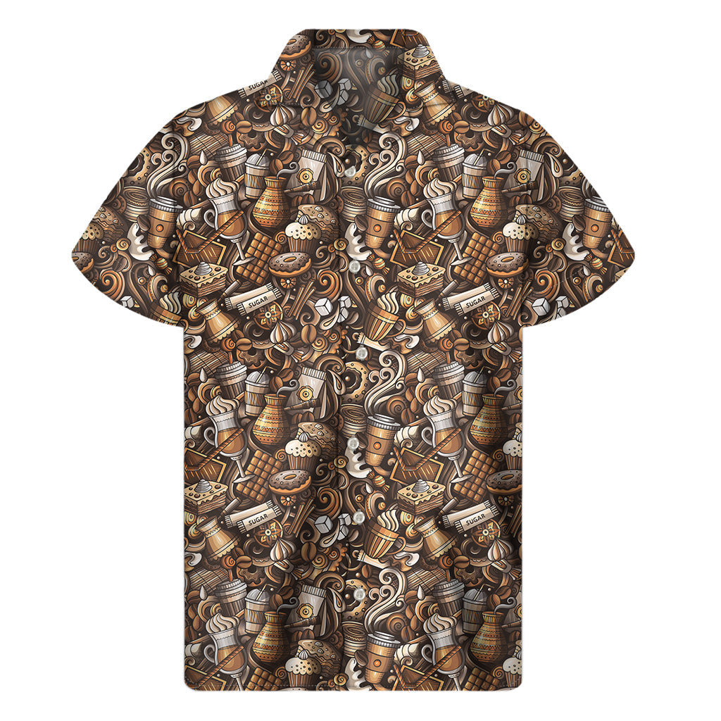 Island Vibes: Hawaiian Short Sleeve Shirt with Coffee and Dessert Drawing Pattern - 1