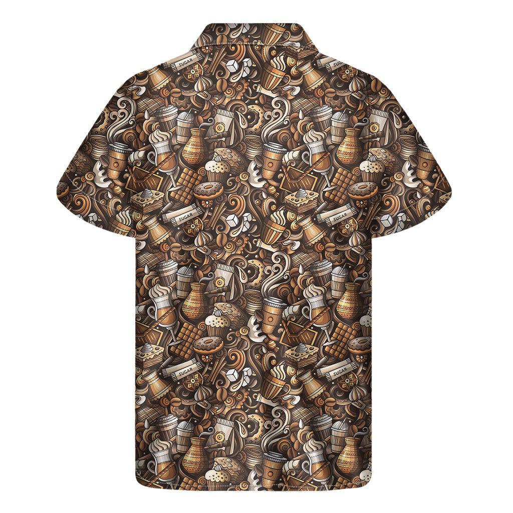 Island Vibes: Hawaiian Short Sleeve Shirt with Coffee and Dessert Drawing Pattern - 2