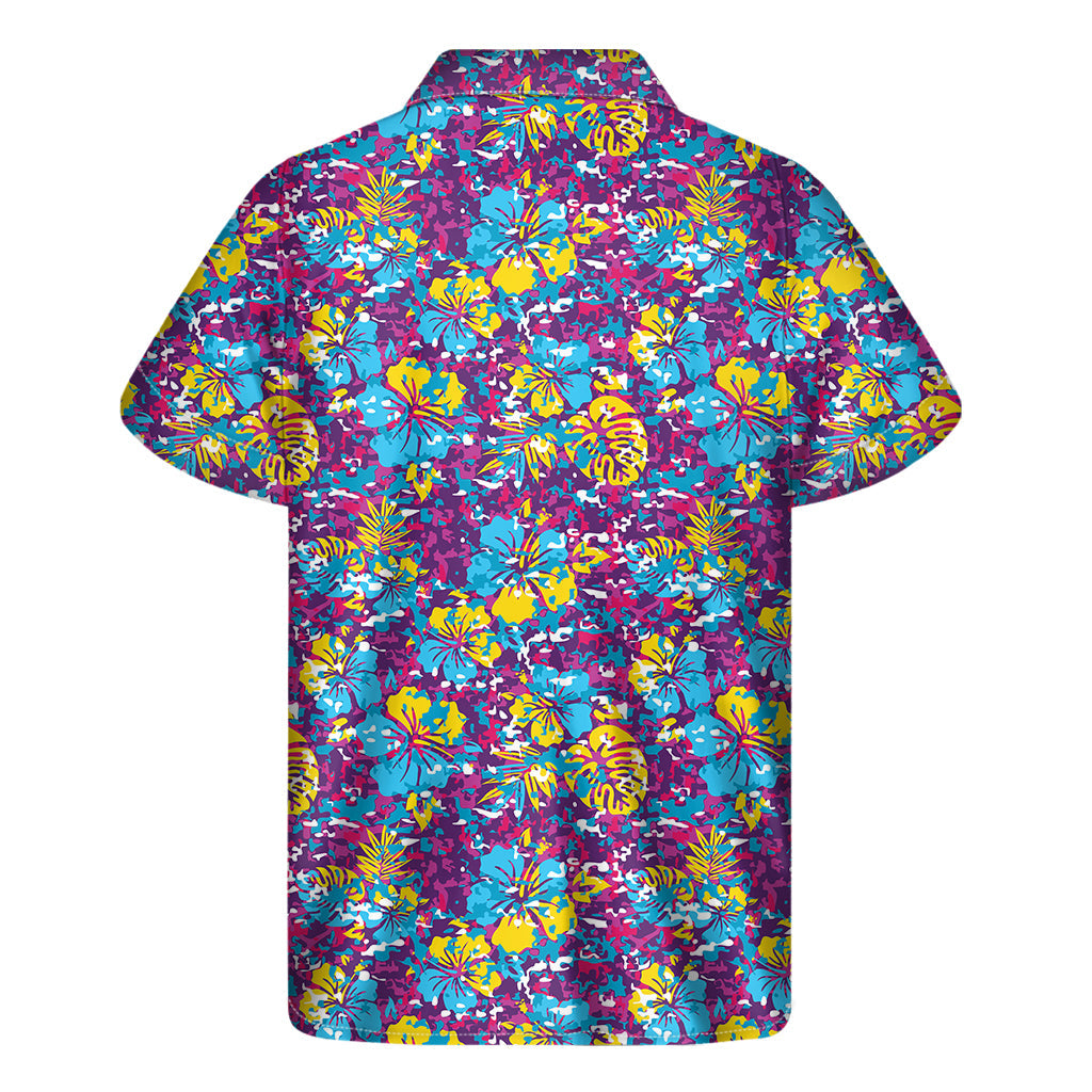 Colorful Aloha Camouflage Flower Print Hawaiian Short Sleeve Shirt - 2