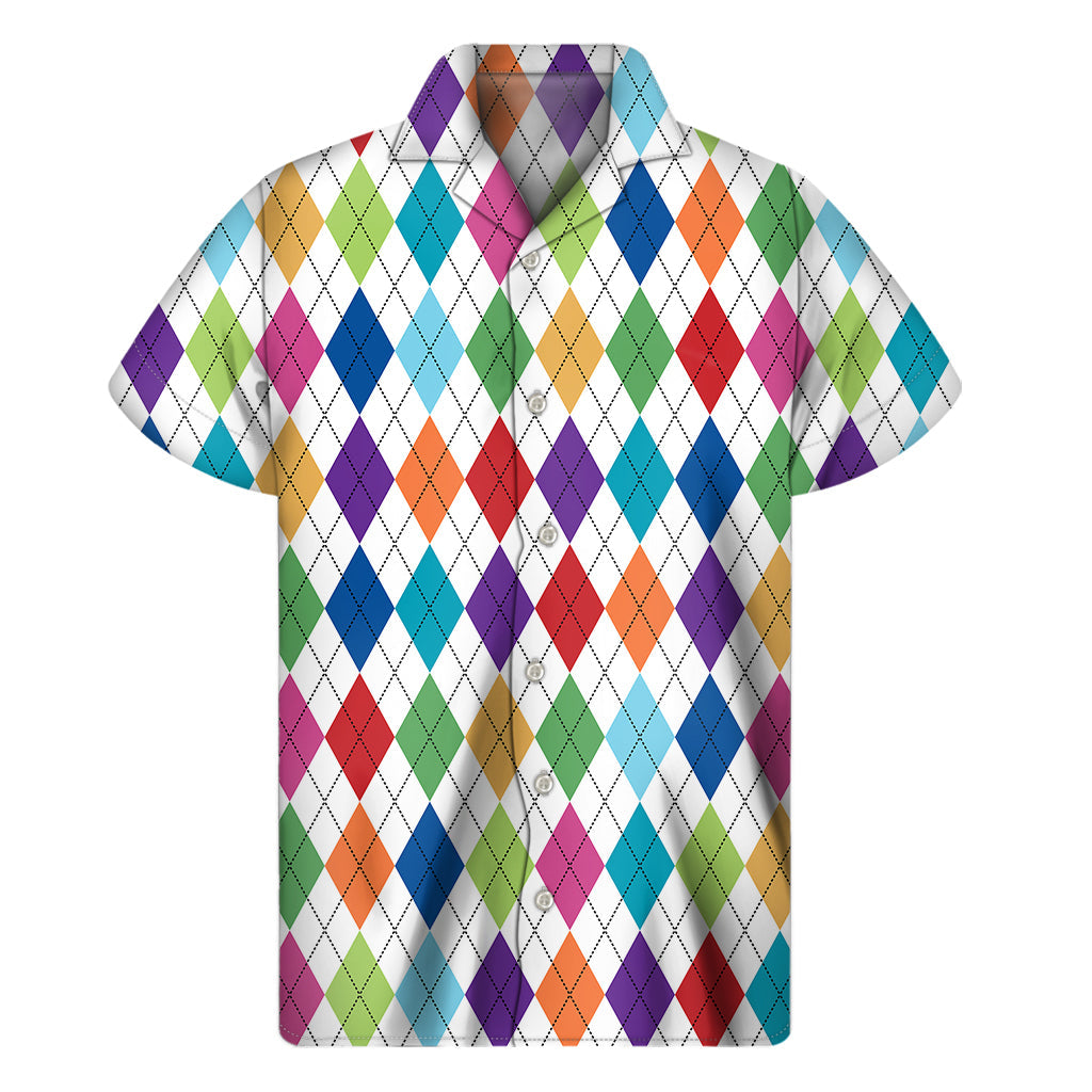 Vibrant Aloha: Men&#39;s Hawaiian Short Sleeve Shirt with Colorful Argyle Pattern - 1