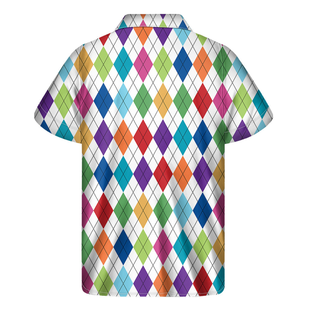 Vibrant Aloha: Men&#39;s Hawaiian Short Sleeve Shirt with Colorful Argyle Pattern - 2