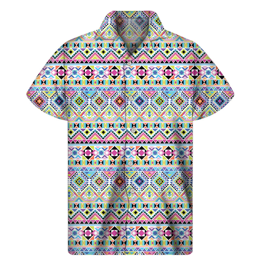 Colorful Aztec Geometric Hawaiian Shirt for Men - 1