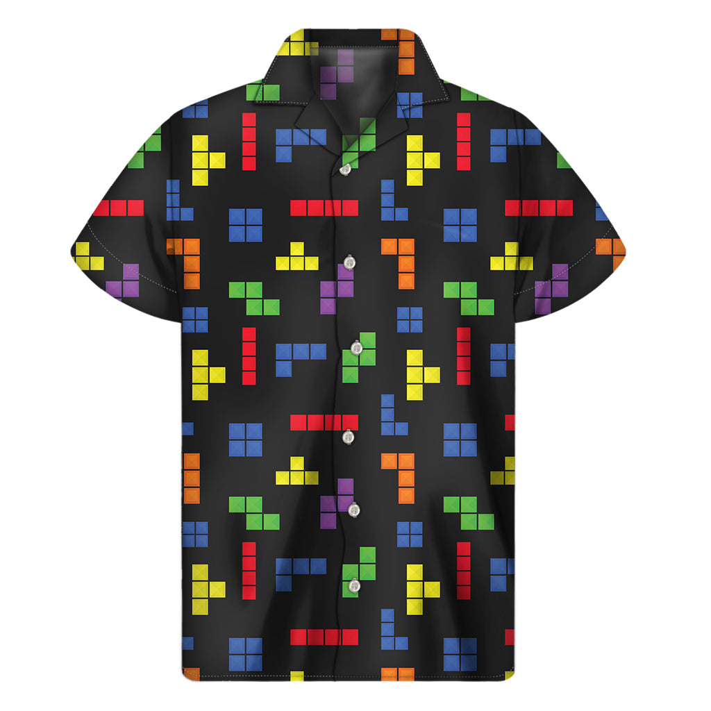 Tropical Vibes: Colorful Puzzle Print Hawaiian Short Sleeve Shirt - 1