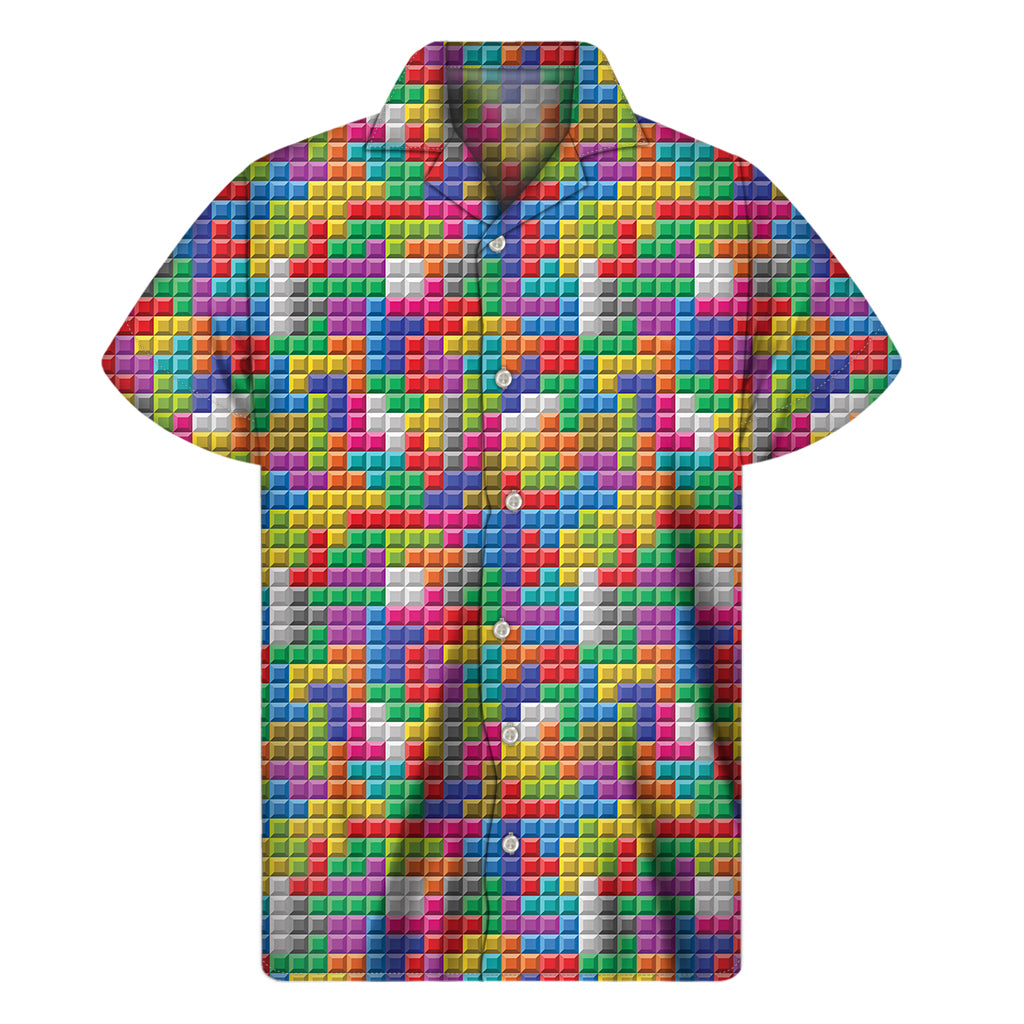 Island Vibes: Colorful Brick Puzzle Game Hawaiian Short Sleeve Shirt - 1